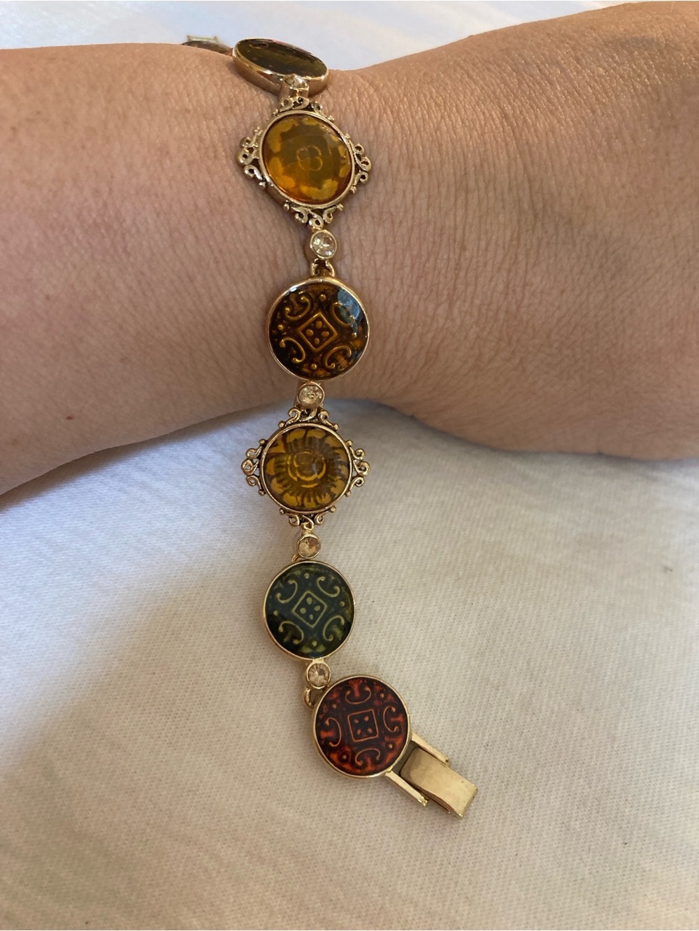 Liz Claiborne Signed Vintage Earth Toned Panel Bracelet
